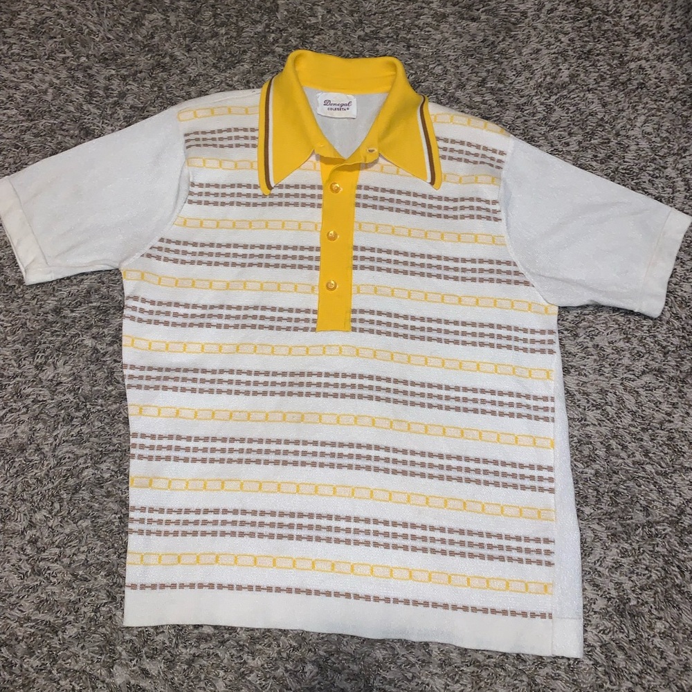 70's vintage yellow,brown, and white polo! Rare find! Size large mens